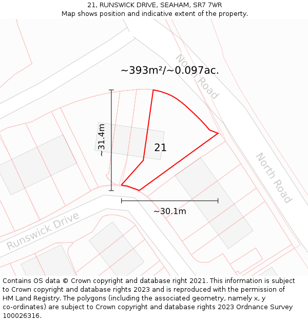 21, RUNSWICK DRIVE, SEAHAM, SR7 7WR: Plot and title map