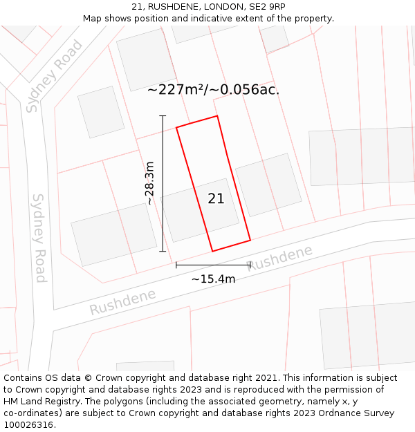 21, RUSHDENE, LONDON, SE2 9RP: Plot and title map