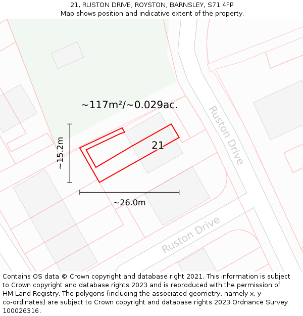 21, RUSTON DRIVE, ROYSTON, BARNSLEY, S71 4FP: Plot and title map