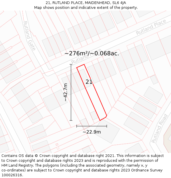 21, RUTLAND PLACE, MAIDENHEAD, SL6 4JA: Plot and title map