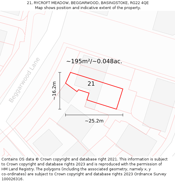 21, RYCROFT MEADOW, BEGGARWOOD, BASINGSTOKE, RG22 4QE: Plot and title map