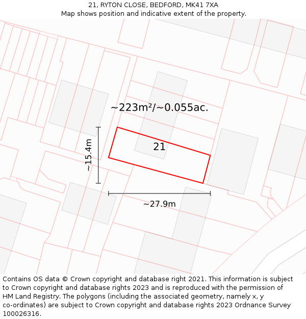 21, RYTON CLOSE, BEDFORD, MK41 7XA: Plot and title map