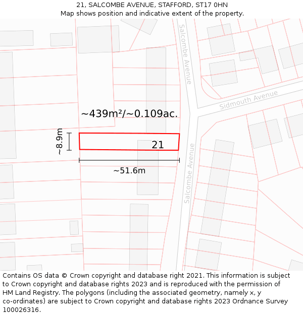 21, SALCOMBE AVENUE, STAFFORD, ST17 0HN: Plot and title map