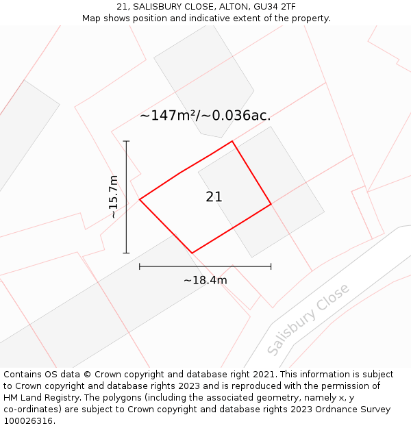 21, SALISBURY CLOSE, ALTON, GU34 2TF: Plot and title map