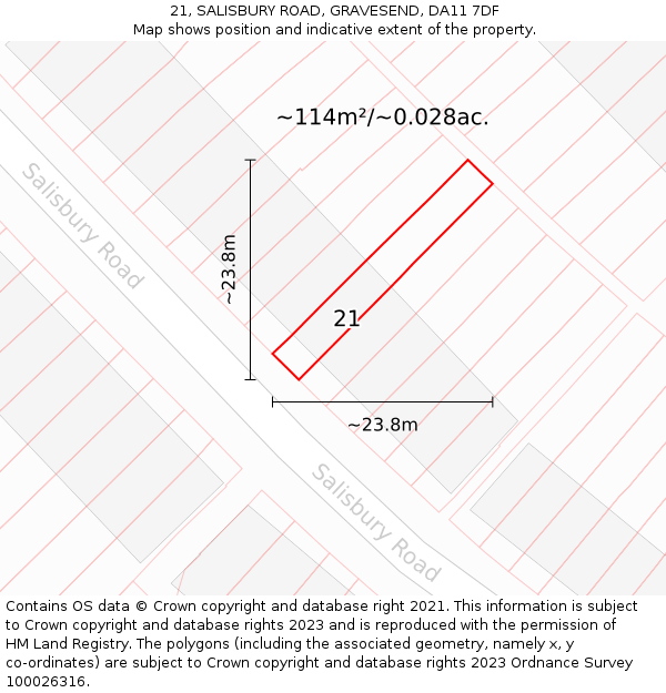 21, SALISBURY ROAD, GRAVESEND, DA11 7DF: Plot and title map