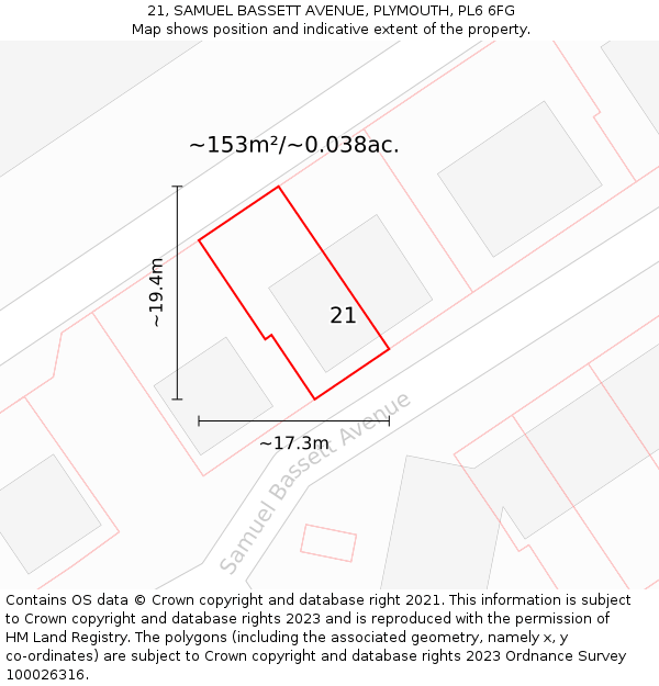 21, SAMUEL BASSETT AVENUE, PLYMOUTH, PL6 6FG: Plot and title map