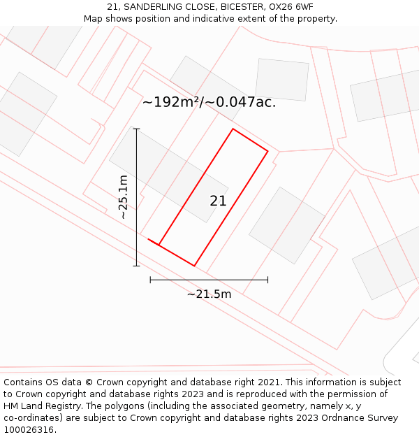 21, SANDERLING CLOSE, BICESTER, OX26 6WF: Plot and title map