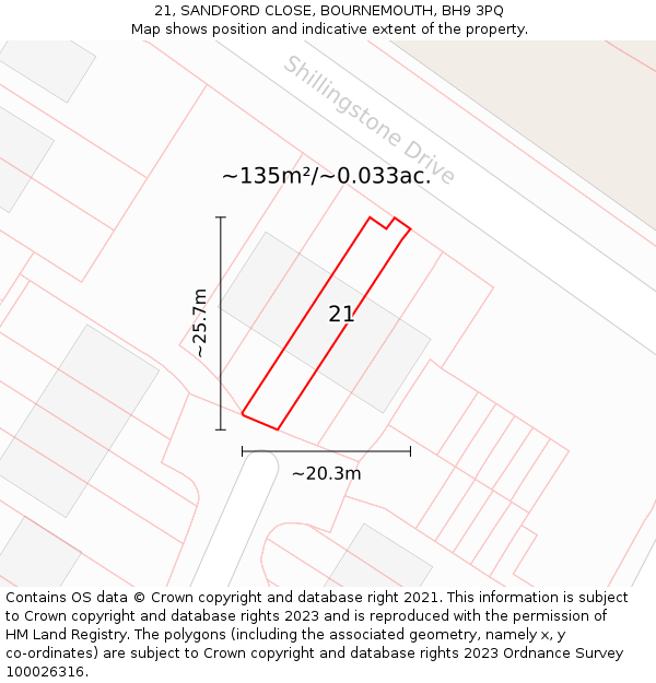21, SANDFORD CLOSE, BOURNEMOUTH, BH9 3PQ: Plot and title map