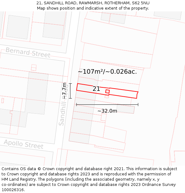 21, SANDHILL ROAD, RAWMARSH, ROTHERHAM, S62 5NU: Plot and title map