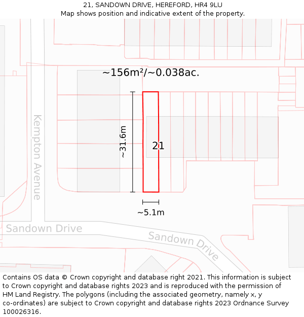 21, SANDOWN DRIVE, HEREFORD, HR4 9LU: Plot and title map
