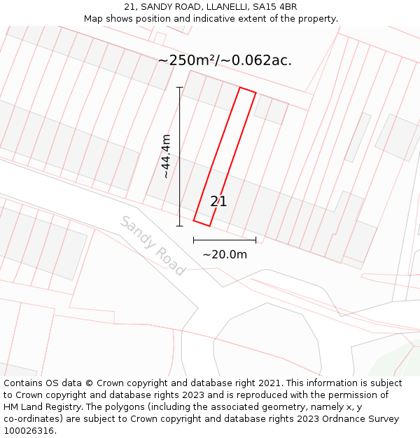 21, SANDY ROAD, LLANELLI, SA15 4BR: Plot and title map