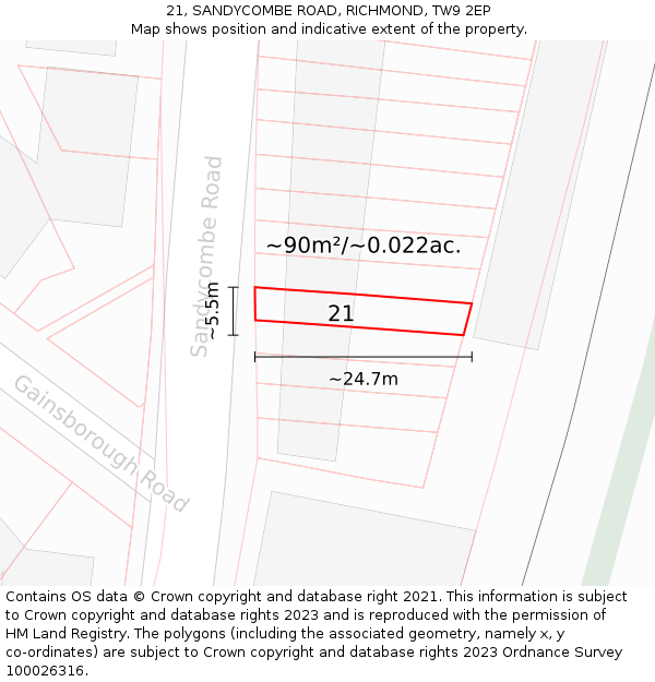 21, SANDYCOMBE ROAD, RICHMOND, TW9 2EP: Plot and title map