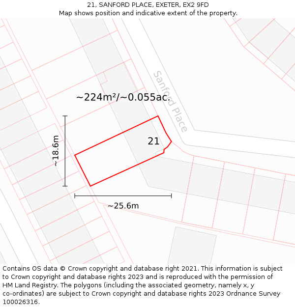 21, SANFORD PLACE, EXETER, EX2 9FD: Plot and title map