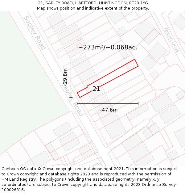 21, SAPLEY ROAD, HARTFORD, HUNTINGDON, PE29 1YG: Plot and title map