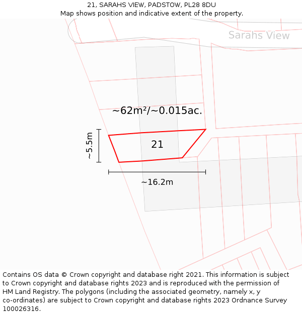 21, SARAHS VIEW, PADSTOW, PL28 8DU: Plot and title map