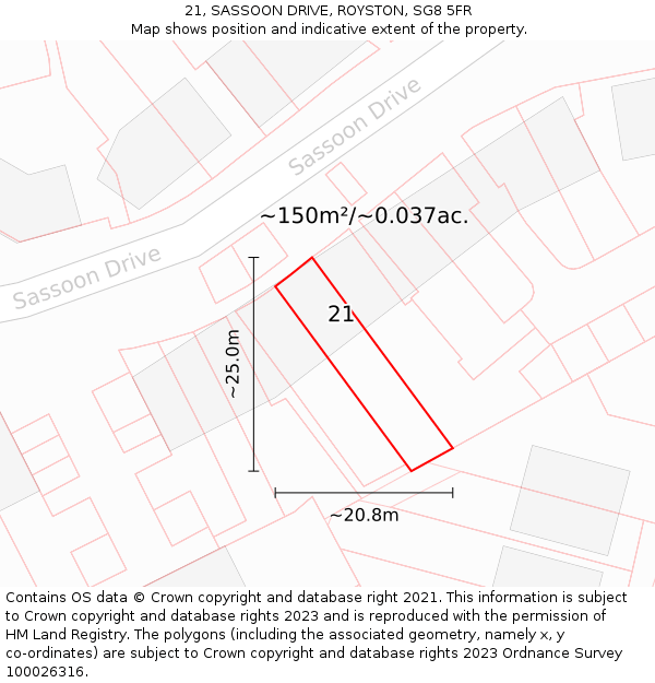 21, SASSOON DRIVE, ROYSTON, SG8 5FR: Plot and title map
