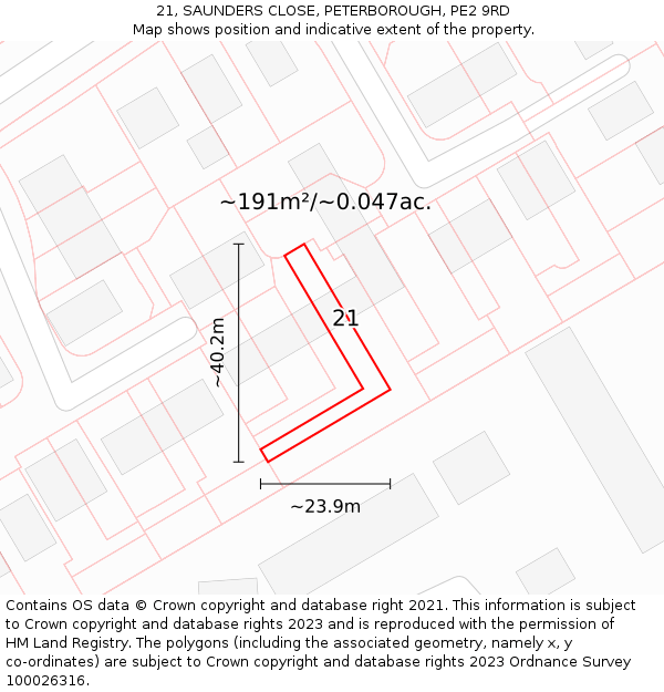 21, SAUNDERS CLOSE, PETERBOROUGH, PE2 9RD: Plot and title map