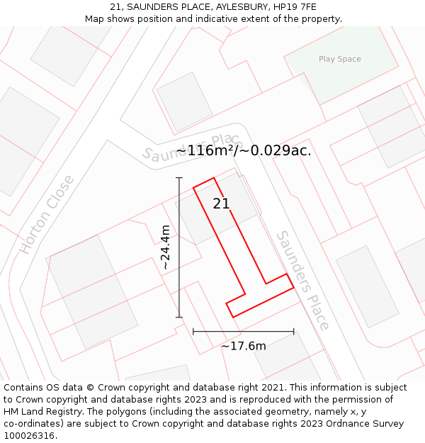 21, SAUNDERS PLACE, AYLESBURY, HP19 7FE: Plot and title map