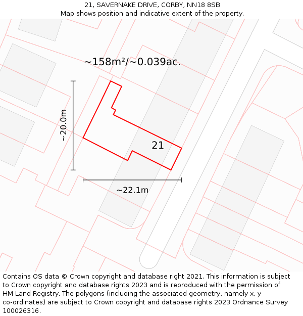 21, SAVERNAKE DRIVE, CORBY, NN18 8SB: Plot and title map
