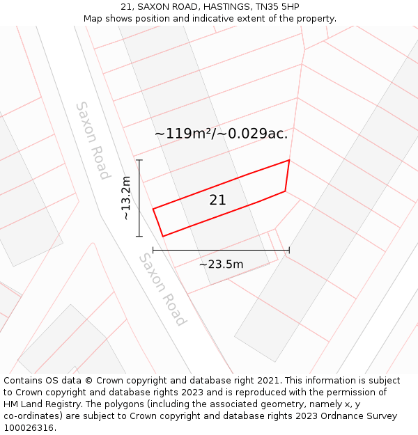 21, SAXON ROAD, HASTINGS, TN35 5HP: Plot and title map