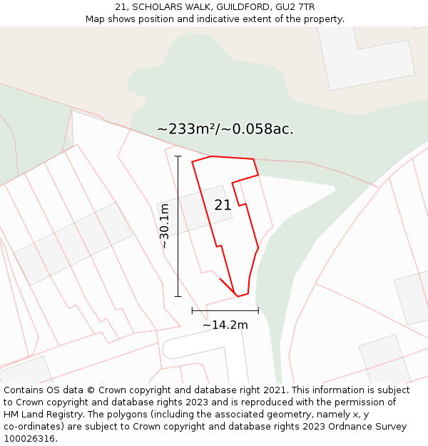 21, SCHOLARS WALK, GUILDFORD, GU2 7TR: Plot and title map