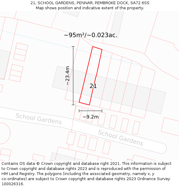 21, SCHOOL GARDENS, PENNAR, PEMBROKE DOCK, SA72 6SS: Plot and title map