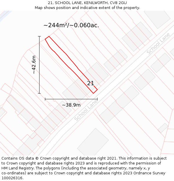 21, SCHOOL LANE, KENILWORTH, CV8 2GU: Plot and title map