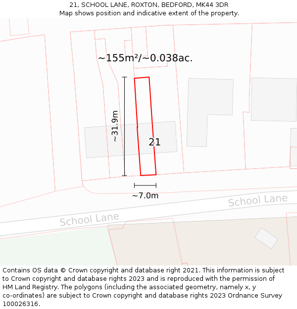 21, SCHOOL LANE, ROXTON, BEDFORD, MK44 3DR: Plot and title map