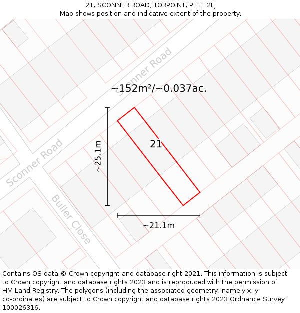 21, SCONNER ROAD, TORPOINT, PL11 2LJ: Plot and title map