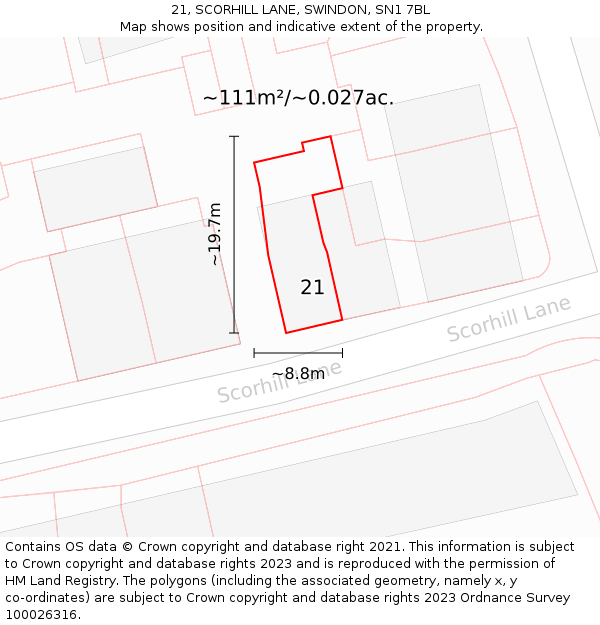 21, SCORHILL LANE, SWINDON, SN1 7BL: Plot and title map