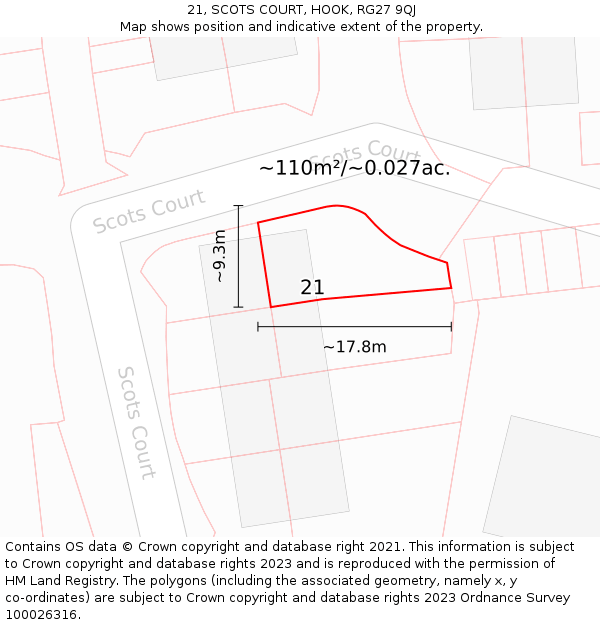 21, SCOTS COURT, HOOK, RG27 9QJ: Plot and title map