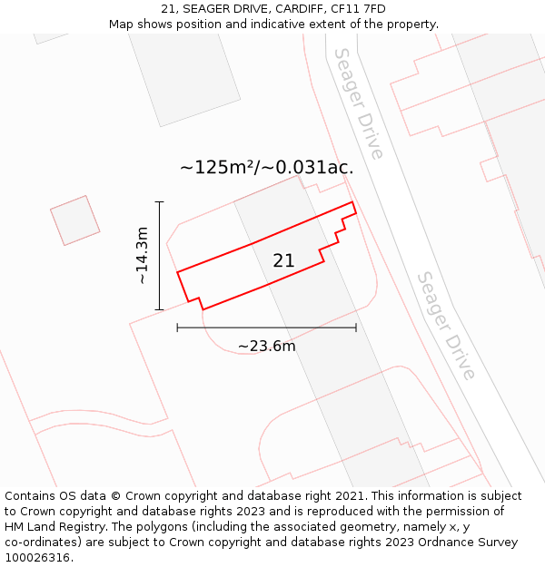 21, SEAGER DRIVE, CARDIFF, CF11 7FD: Plot and title map