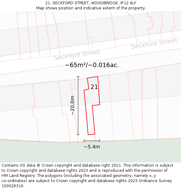 21, SECKFORD STREET, WOODBRIDGE, IP12 4LY: Plot and title map