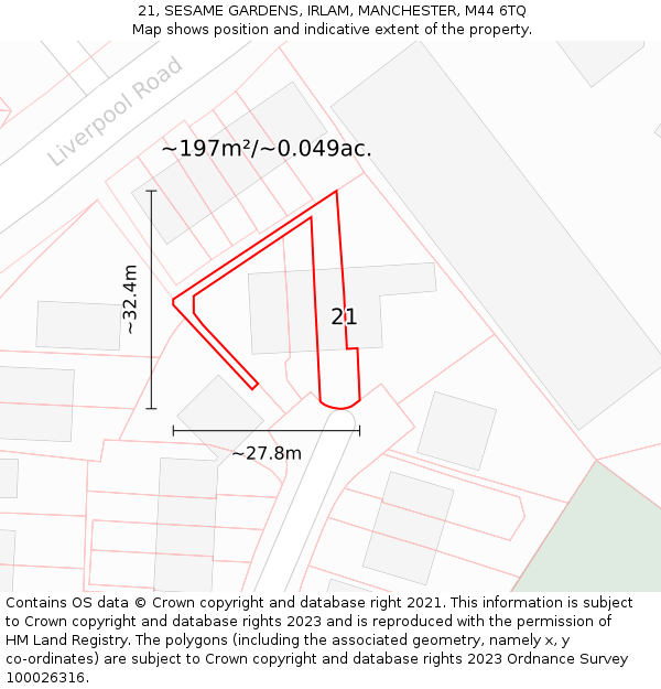 21, SESAME GARDENS, IRLAM, MANCHESTER, M44 6TQ: Plot and title map