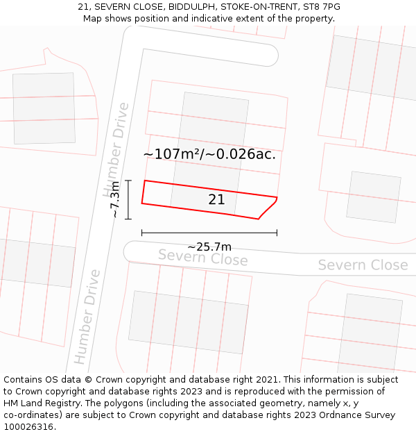 21, SEVERN CLOSE, BIDDULPH, STOKE-ON-TRENT, ST8 7PG: Plot and title map
