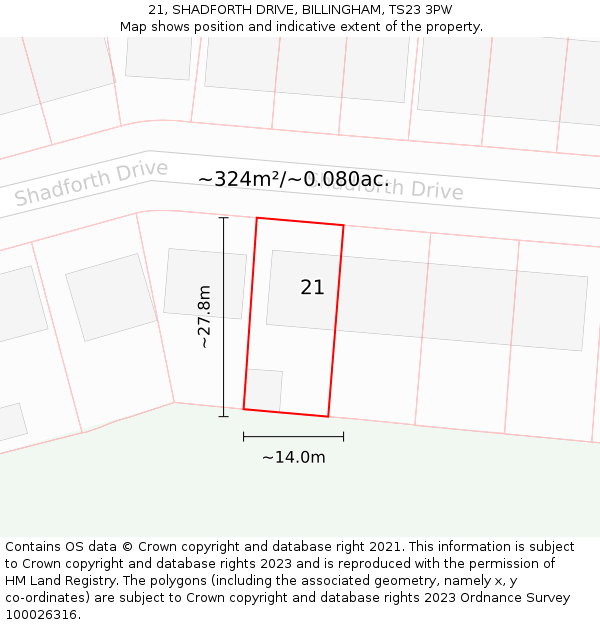 21, SHADFORTH DRIVE, BILLINGHAM, TS23 3PW: Plot and title map