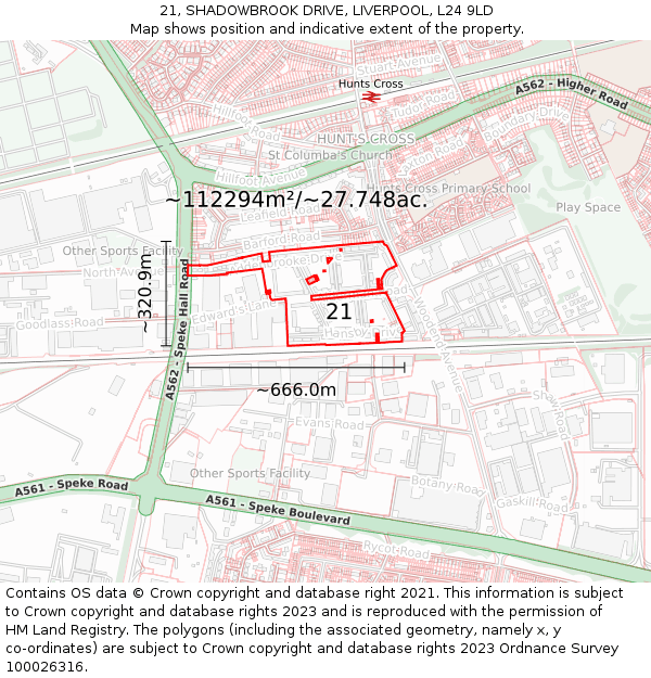 21, SHADOWBROOK DRIVE, LIVERPOOL, L24 9LD: Plot and title map