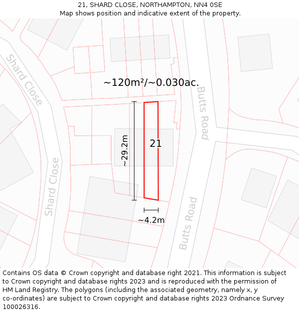 21, SHARD CLOSE, NORTHAMPTON, NN4 0SE: Plot and title map