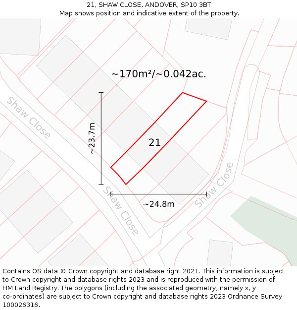 21, SHAW CLOSE, ANDOVER, SP10 3BT: Plot and title map