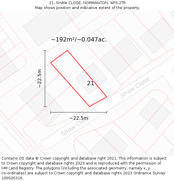 21, SHAW CLOSE, NORMANTON, WF6 2TR: Plot and title map