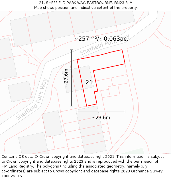 21, SHEFFIELD PARK WAY, EASTBOURNE, BN23 8LA: Plot and title map