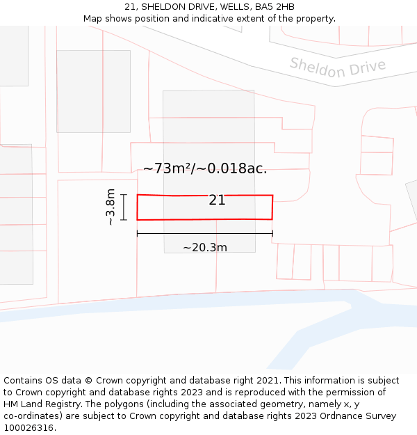 21, SHELDON DRIVE, WELLS, BA5 2HB: Plot and title map