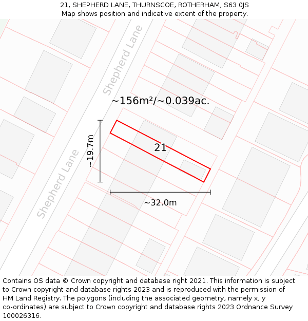 21, SHEPHERD LANE, THURNSCOE, ROTHERHAM, S63 0JS: Plot and title map