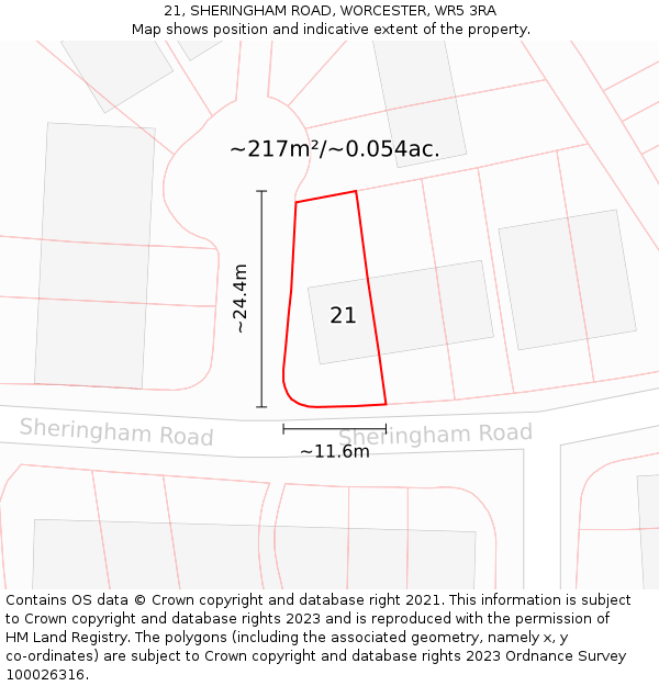 21, SHERINGHAM ROAD, WORCESTER, WR5 3RA: Plot and title map