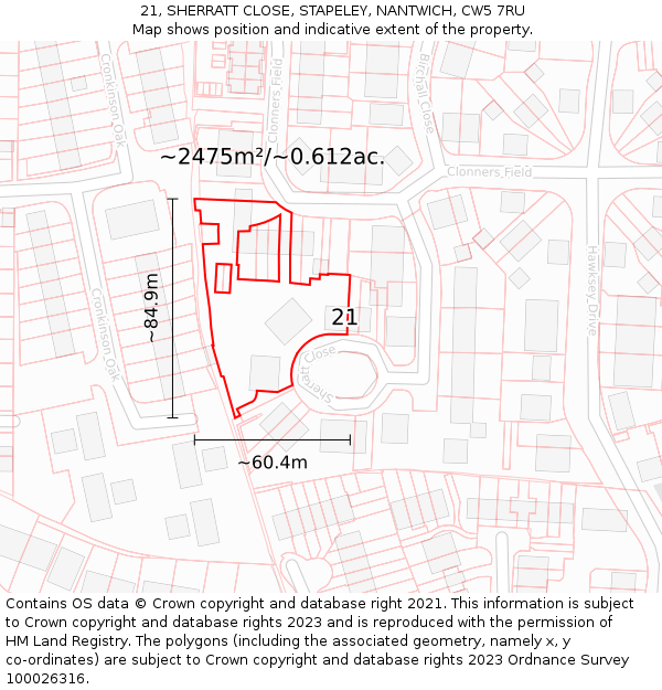 21, SHERRATT CLOSE, STAPELEY, NANTWICH, CW5 7RU: Plot and title map
