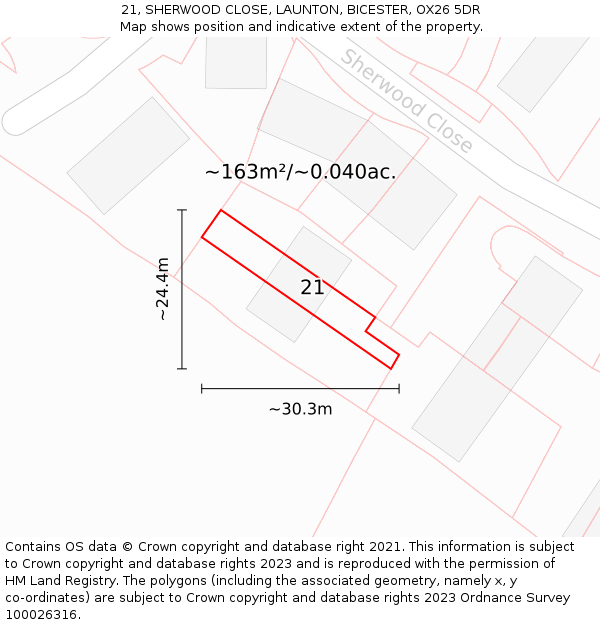 21, SHERWOOD CLOSE, LAUNTON, BICESTER, OX26 5DR: Plot and title map