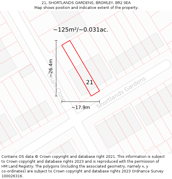 21, SHORTLANDS GARDENS, BROMLEY, BR2 0EA: Plot and title map