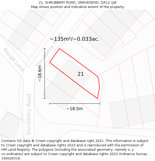 21, SHRUBBERY ROAD, GRAVESEND, DA12 1JW: Plot and title map