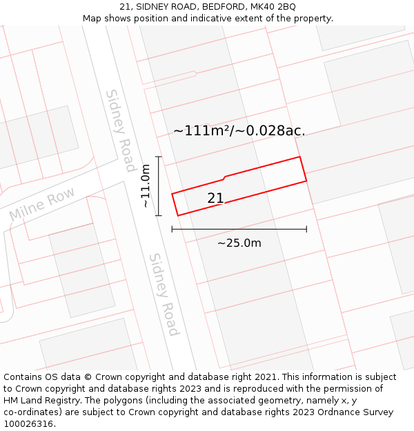 21, SIDNEY ROAD, BEDFORD, MK40 2BQ: Plot and title map