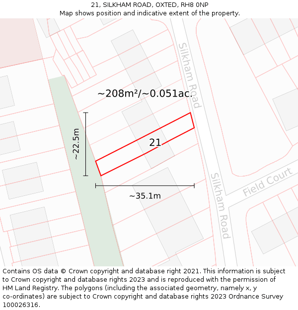 21, SILKHAM ROAD, OXTED, RH8 0NP: Plot and title map